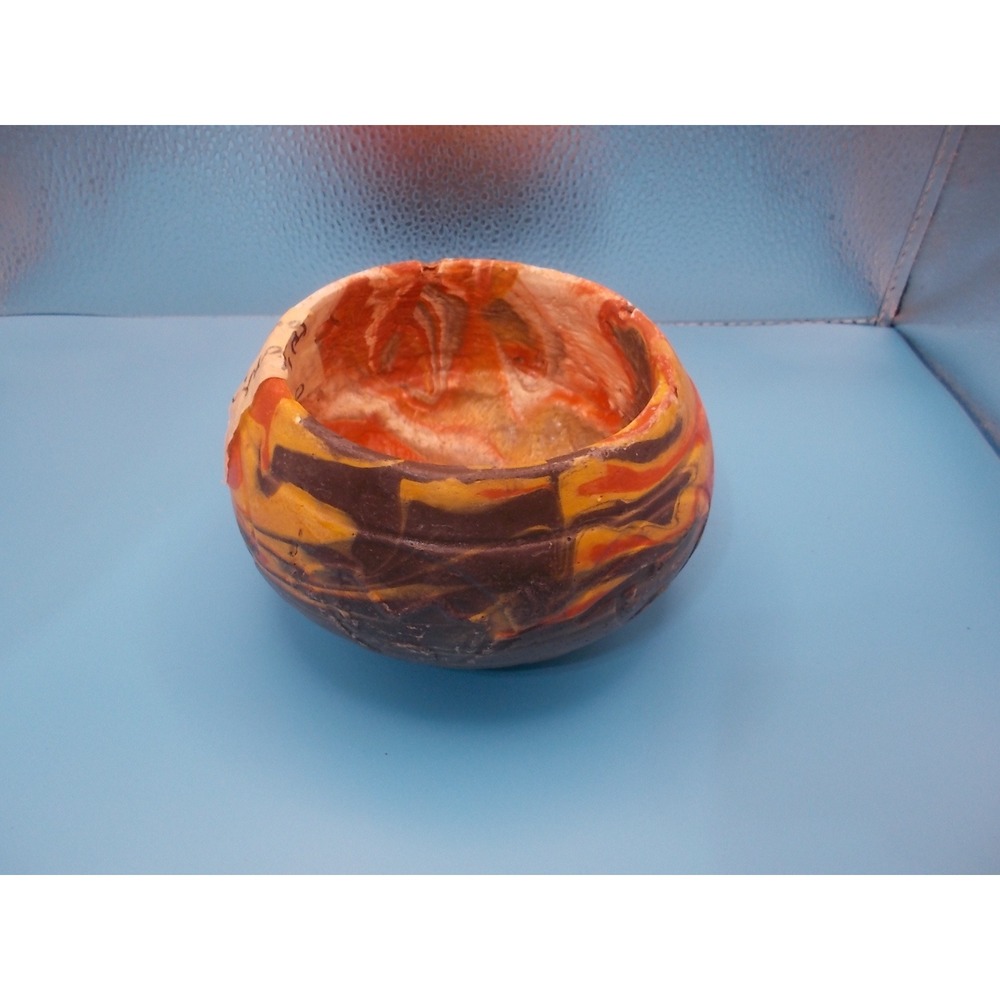 Niloak Mission Swirl Pottery Bowl Marbleized Terracotta Yellow Signed 4.5"